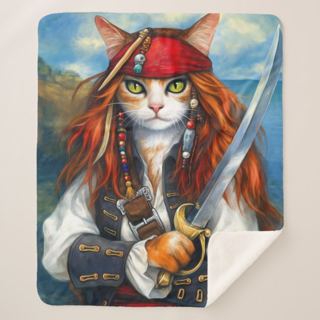 Cobertor Sherpa Gato de Pirata de Swashbuckler | Fantasy Character (Frente)