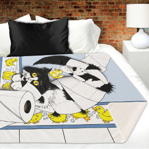 Cobertor Sherpa Gato de Tuxedo Brincalhão Caos de Papel Higiênico