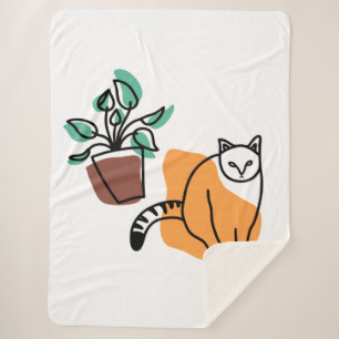 Cobertor Sherpa Gato e planta