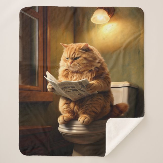 Cobertor Sherpa Gato Engraçado no Banheiro | Quirky Bathroom Humor (Frente)