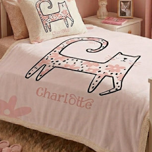Cobertor Sherpa Gato Floral Rosa Divertido e Caprichoso chamado Pe