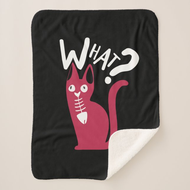 Cobertor Sherpa Gato Magenta Engraçado No Cartoon Preto (Frente)