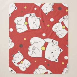 Cobertor Sherpa Gato Maneki-Neko, padrão de rabiscos japoneses.