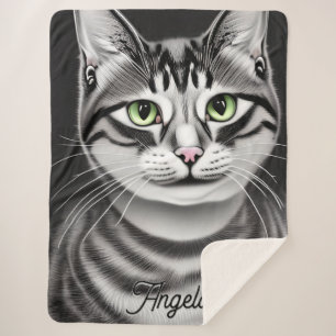 Cobertor Sherpa Gato monocromático branco e preto-e-olhos verdes