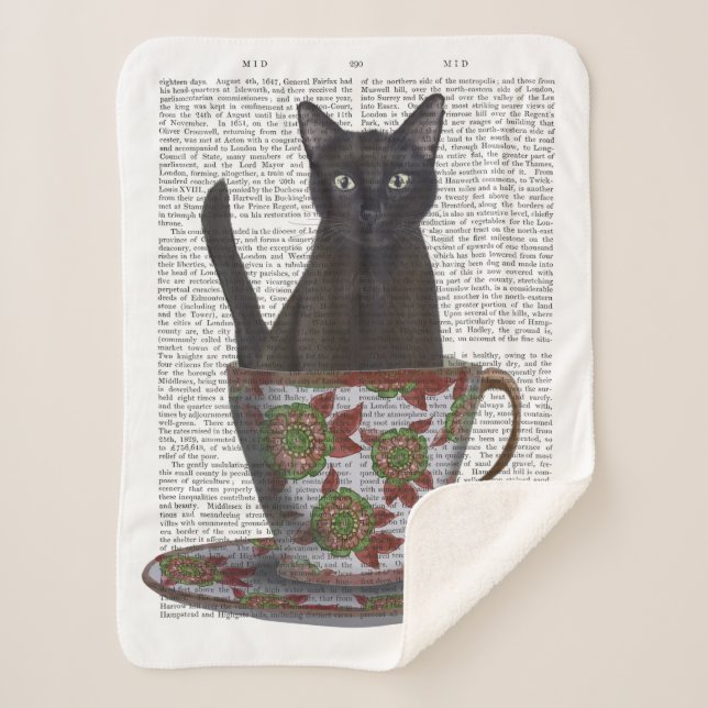 Cobertor Sherpa Gato Negro em Teacup (Frente)