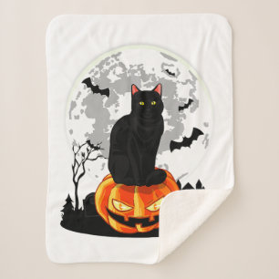 Cobertor Sherpa Gato Negro Na Camisa De Bomba - Dia das Bruxas