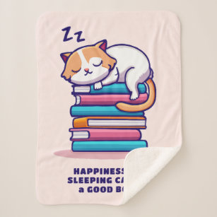 Cobertor Sherpa Gato numa Pilha de Livros Literário Personalizado 