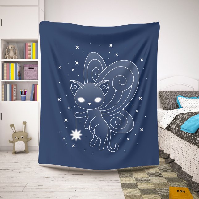 Cobertor Sherpa Gato Pixie - Gatinho das Asas Fadas em Azul (Criador carregado)