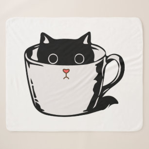 Cobertor Sherpa Gato preto com nariz vermelho escondido em um copo