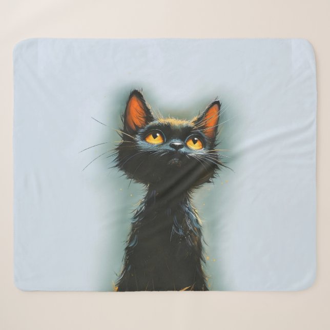 Cobertor Sherpa Gato Preto Encantado (Frente (Horizontal))