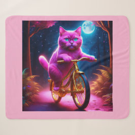 Cobertor Sherpa Gato Rosa Em Um Caminho Cênico De Bicicleta De Our
