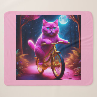 Cobertor Sherpa Gato Rosa Em Um Caminho Cênico De Bicicleta De Our