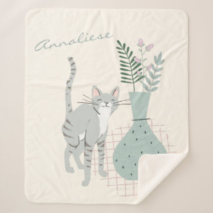 Cobertor Sherpa Gato Whimsso e Sage Vegetal Personalizado