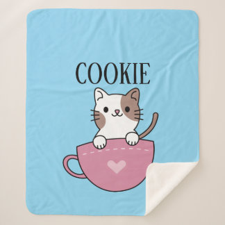 Cobertor Sherpa Gato Xícara Personalizado 