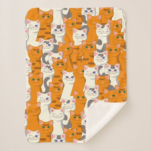 Cobertor Sherpa Gatos brancos e gengibres padrão olhos verdes olho (Frente)