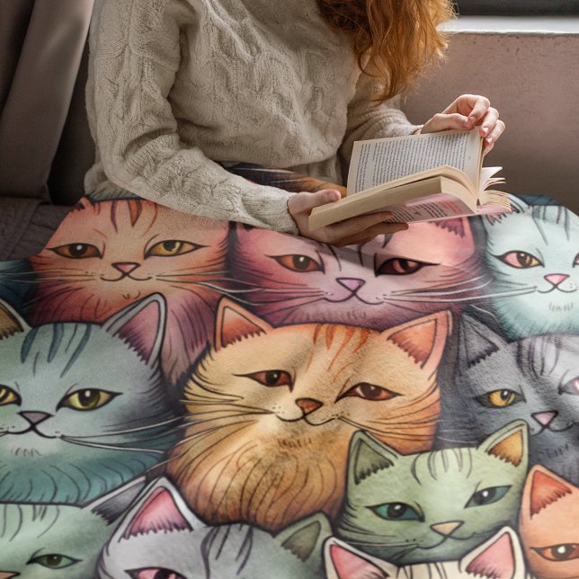 Cobertor Sherpa Gatos Coloridos Porco Whimsical (Cute, colorful and comfy, this super soft sherpa blanket is purr-fect for cuddling up with a book!)