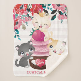 Cobertor Sherpa Gatos de Desenho Animado Floral Caprichoso Cupcake