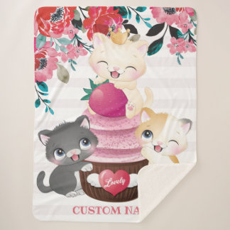 Cobertor Sherpa Gatos de Desenho Animado Floral Caprichoso Cupcake
