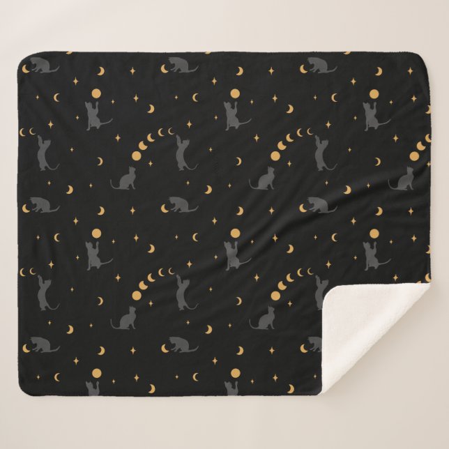 Cobertor Sherpa Gatos e Fases da Lua (Frente (Horizontal))