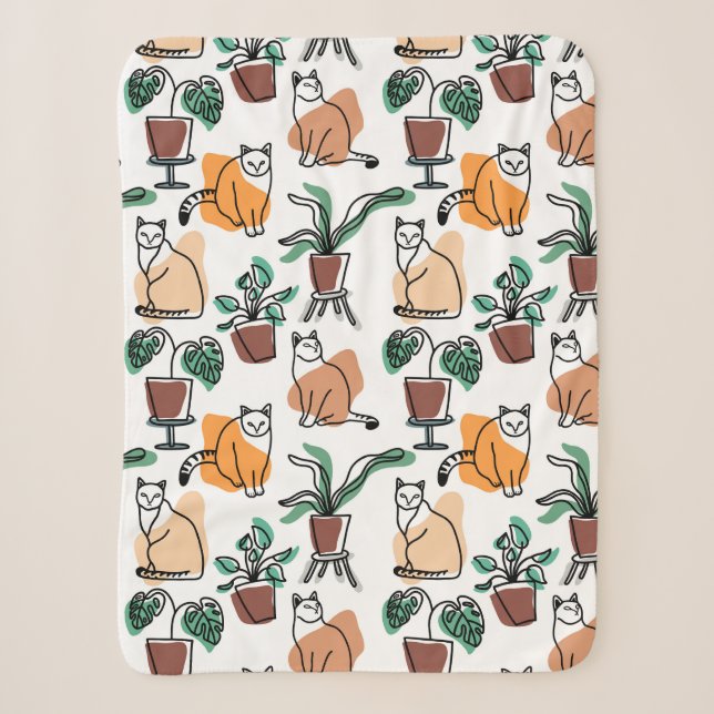 Cobertor Sherpa Gatos e flores para desenho de linhagens (Frente)