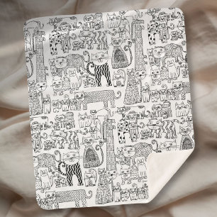 Cobertor Sherpa Gatos e Gatinhos Pretos e Brancos Modernos com Est