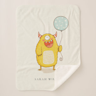 Cobertor Sherpa Gelado Aqua Amarelo Amarelo Pequeno e Feliz Monstr