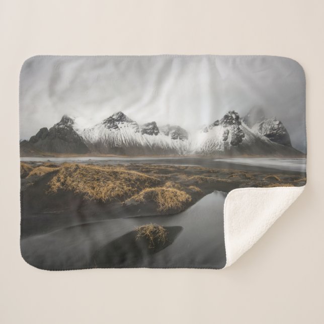 Cobertor Sherpa Gelo e neve | Vestrahorn Mountain, Islândia (Frente (Horizontal))