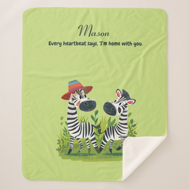 Cobertor Sherpa Gêmeos Zebra no Nome Selvagem e Personalizado (Frente)