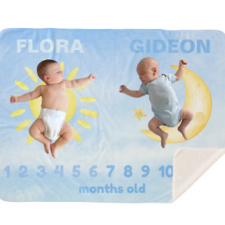 Cobertor Sherpa Geminado personalizável Milestone Sun Moon Baby Bl
