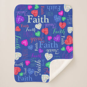 Cobertor Sherpa Gemstones corações nome personalizado Fé azul colo