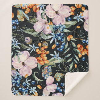 Cobertor Sherpa Gentle Watercolor: Berries Florais Cor-de-Rosa