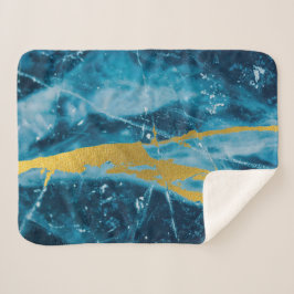 Cobertor Sherpa Geode Agate Gemstone Blue e Dourado