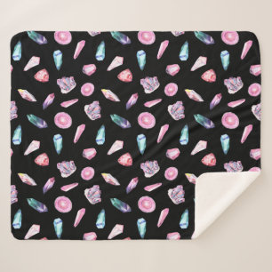 Cobertor Sherpa Geodos de Aquarela e Padrão de Cristais