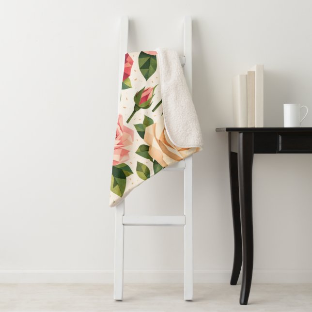Cobertor Sherpa Geometric Cute Rose Pattern Pink Red Peach Floral (In Situ)