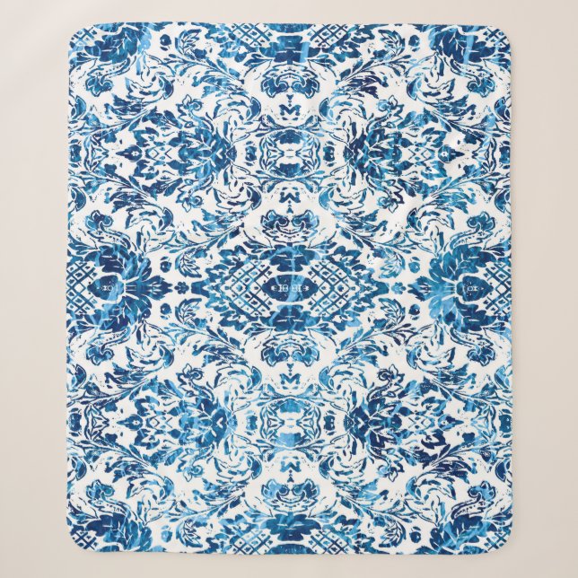 Cobertor Sherpa Geometric damask seamless pattern with grunge text (Frente)