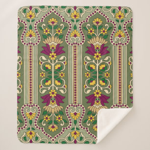 Cobertor Sherpa Geometric Mughal Paisley pattern on green backgrou