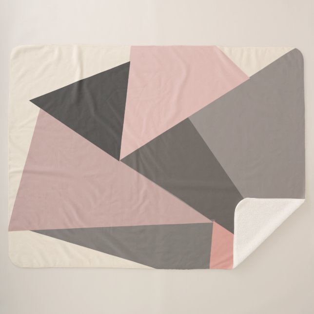 Cobertor Sherpa Geométrico Moderna do século Médio rosa e Cinza (Frente (Horizontal))
