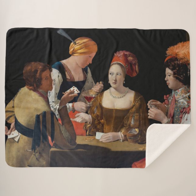 Cobertor Sherpa Georges de la Tour - Bate com Ás de Ouros (Frente (Horizontal))