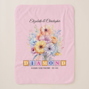 Cobertor Sherpa gerbera flores rosa aniversário de diamante 60º