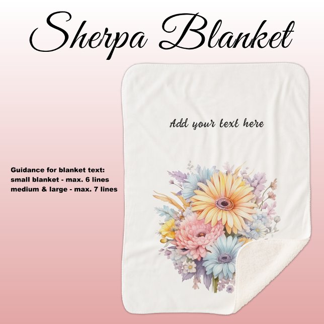 Cobertor Sherpa Gerbera flowers personalized text white black (Criador carregado)