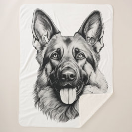 Cobertor Sherpa German Shepherd Drawing Portrait Sherpa Blanket