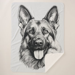 Cobertor Sherpa German Shepherd Drawing Portrait Sherpa Blanket