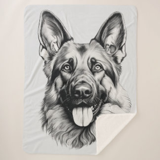 Cobertor Sherpa German Shepherd Drawing Portrait Sherpa Blanket