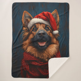 Cobertor Sherpa German shepherd em um Chapéu Santa