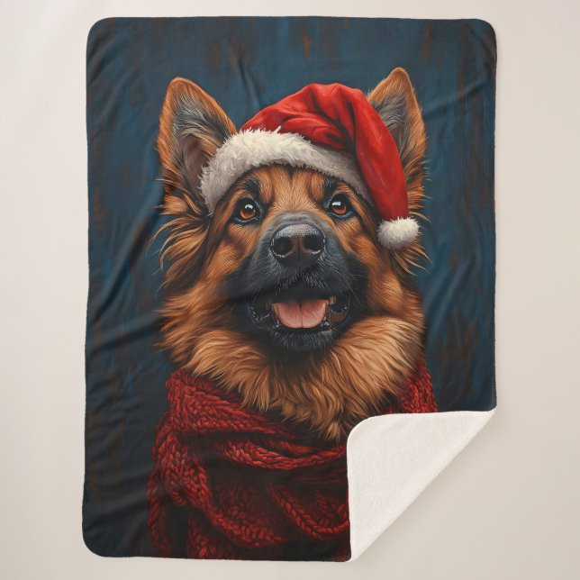 Cobertor Sherpa German shepherd em um Chapéu Santa (Frente)