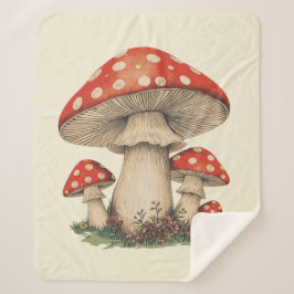 Cobertor Sherpa Giant Red Amanita Mushroom Retro Cottagecore -Cozy