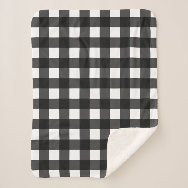 Cobertor Sherpa Gingham Branco e Preto Simples (Frente)