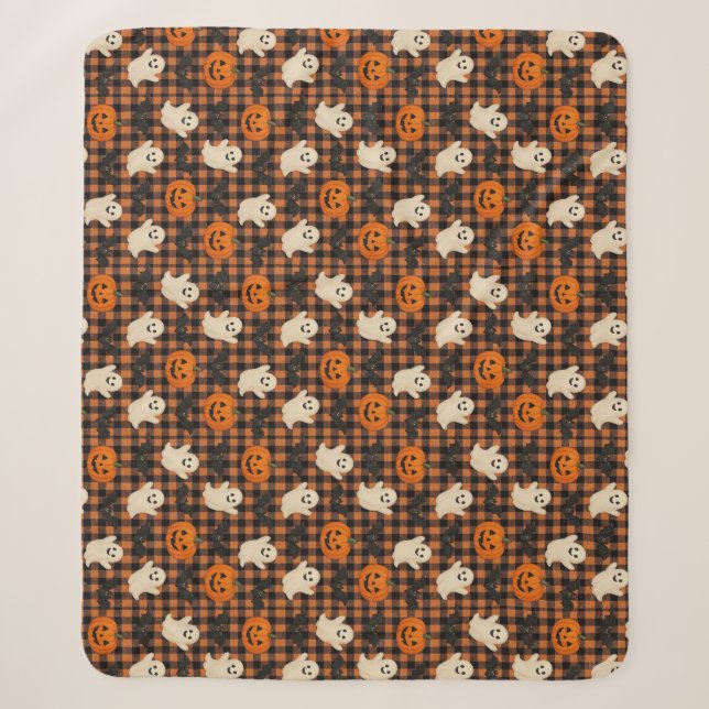 Cobertor Sherpa Gingham, morcegos de abóbora-fantasma (Frente)