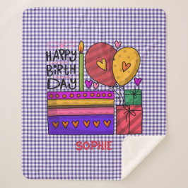 Cobertor Sherpa Gingham Purple & Red Birthday