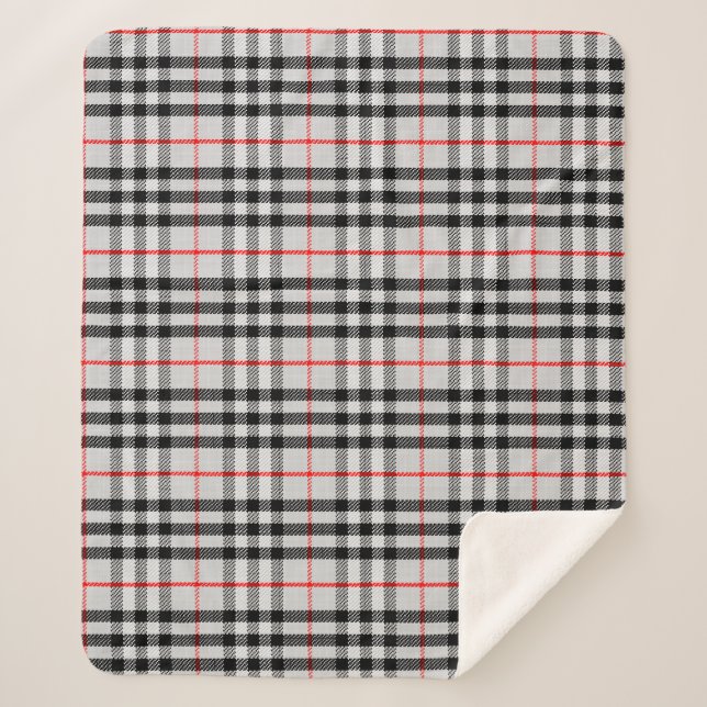 Cobertor Sherpa Gingham Vermelho Branco Negro | Tecido verificado  (Frente)